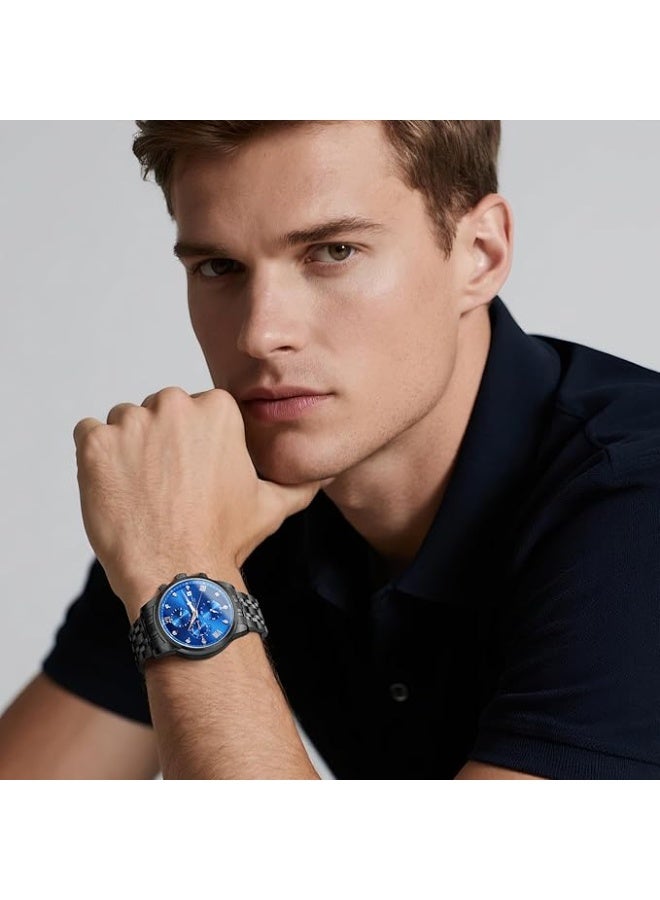 سافيرو ساعة SAPPHERO رجالية دائرية من الفولاذ المقاوم للصدأ، مقاومة للماء حتى عمق 50 مترًا، مضيئة، هدية أنيقة، ساعة يد مع عرض التاريخ وحركة كوارتز تناظرية - Image 2